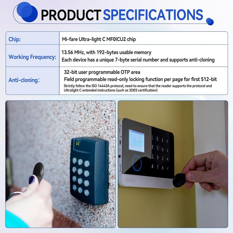 dcvbny 30Pcs Mif-are Ultralight C ULC Key Fob NFC Tag RFID Key Card, 13.56MHz Contactless Ticket IC MF0ICU2,RFID Keychain Compatible with Upgraded SAFLOK, KABA, ONITY & Salto Lock Systems (30 Pack) - Image 5